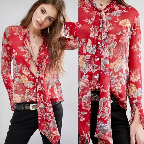 RALPH LAUREN DENIM & SUPPLY Red Floral Blouse – Medium NWT - Picture 1 of 15